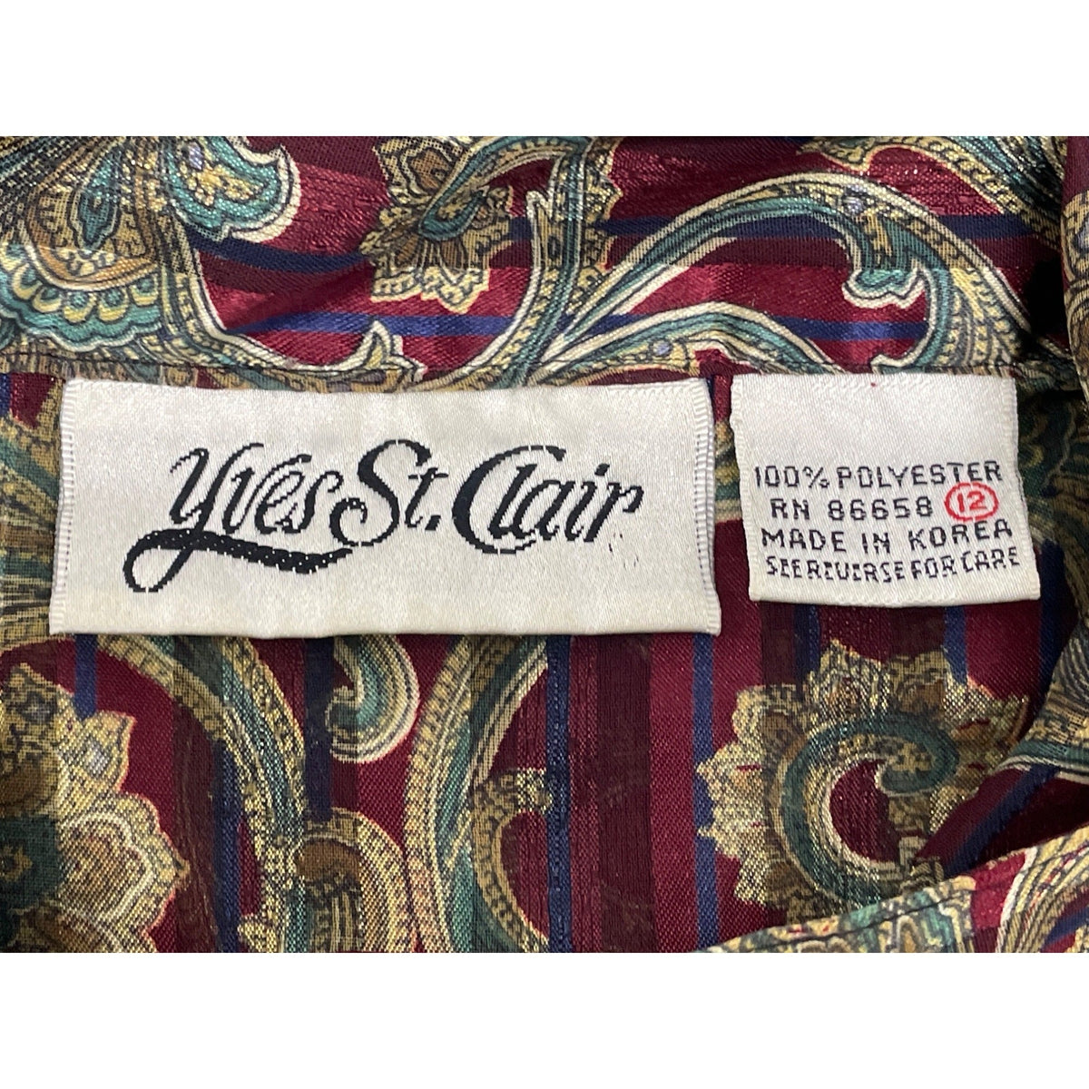 Vintage Yyes St. Clair Paisley Print Button-Up Long Sleeve Blouse Womens Size 12