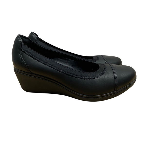 Clarks Unstructured Womens Black Leather Slip-On Wedge Shoes Size 5M