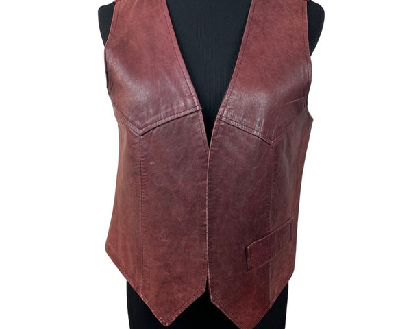 Jordache Vintage Unisex Red Leather Western Country Boho Vest Sz M