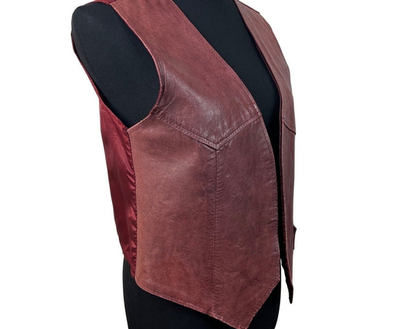 Jordache Vintage Unisex Red Leather Western Country Boho Vest Sz M