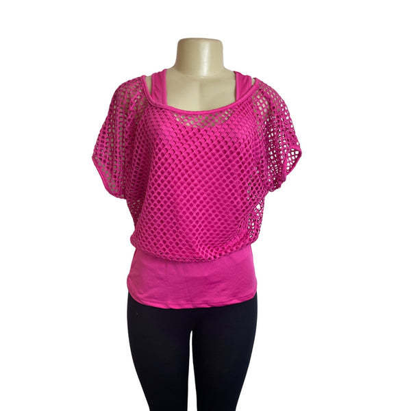 Smile Fish Women's Hot Pink Sleeveless Tank Top and Mesh Combo Sz L - NWT