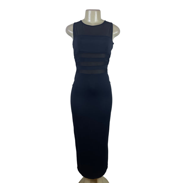 Roberta Womens Black Sheer Panel Bodycon Midi Dress Stretchy Sz M - New