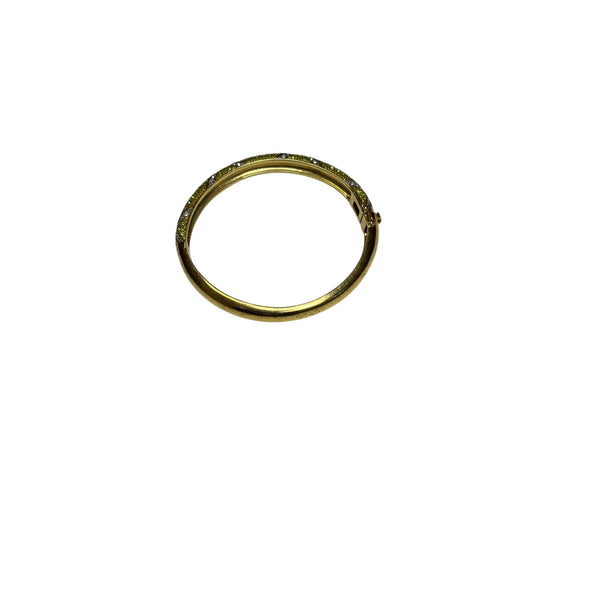 Gold Women’s Green/White Patterned Hinged Bangle Bracelet Jewelry Elegant Design