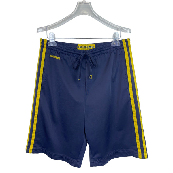 Abercrombie Mens Navy/Yellow Drawstring Athletic Shorts W/Side Stripes Casual Durable L