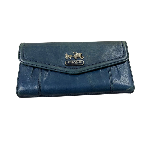 Coach Womens Navy Leather Wallet Horse & Carriage Logo Classic Design Functional Style