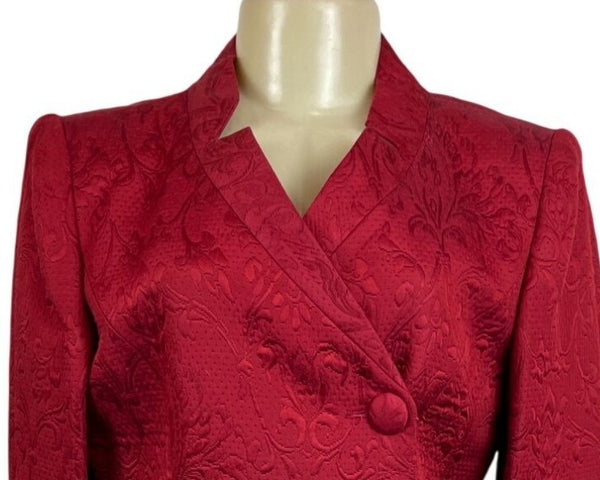 Vtg Women's Red Floral Skirt and Collarless Blazer Suit Sz 6