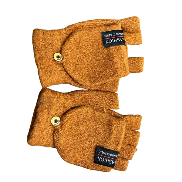 Fashion Brown Acrylic Fingerless Convertible Mittens Size OS