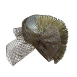 Vintage Style Gold Mesh & Pleated Fascinator Hat With Netting & Metallic Details