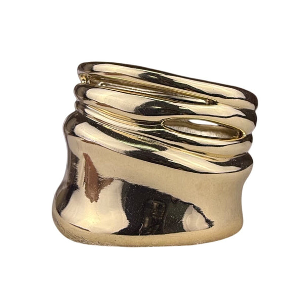 Chicos Gold Tone Textured Statement Hinge Cuff Bracelet Womens Designer Fashion Accessory