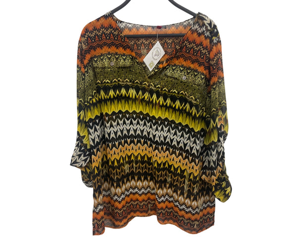 Vince Camuto Womens Multicolor Chevron Print Blouse 1X Lightweight & Stylish Tunic Top