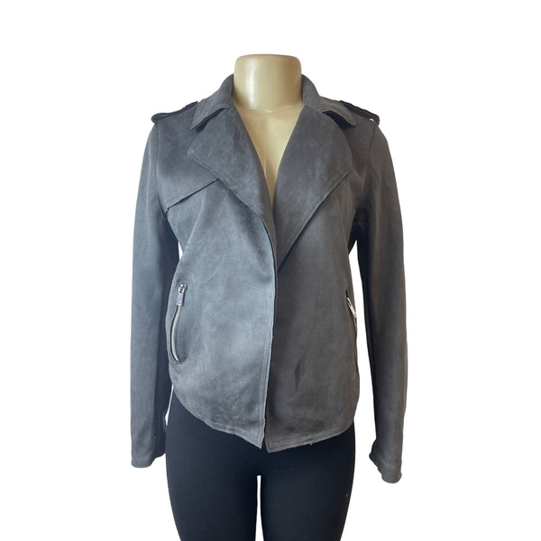 Tahari Women's Carbon Sky Faux Leather Cropped Jacket Sz S/P