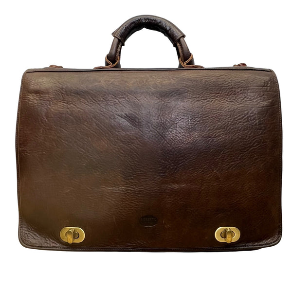 Vintage Roberto Firenze Men’s Brown Leather Briefcase With Dual Brass Clasps