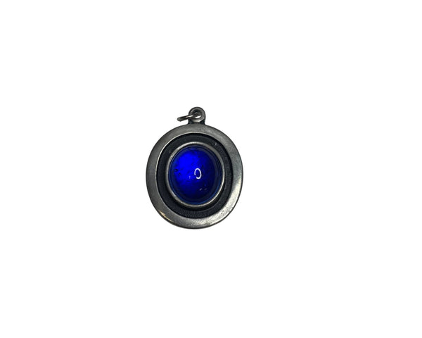 Norway Vintage Pewter Womens Silver & Blue Pendant Necklace Retro Minimalist Jewelry