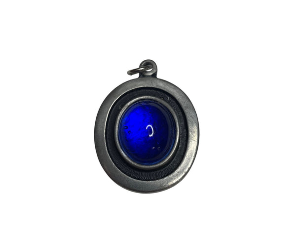 Norway Vintage Pewter Womens Silver & Blue Pendant Necklace Retro Minimalist Jewelry