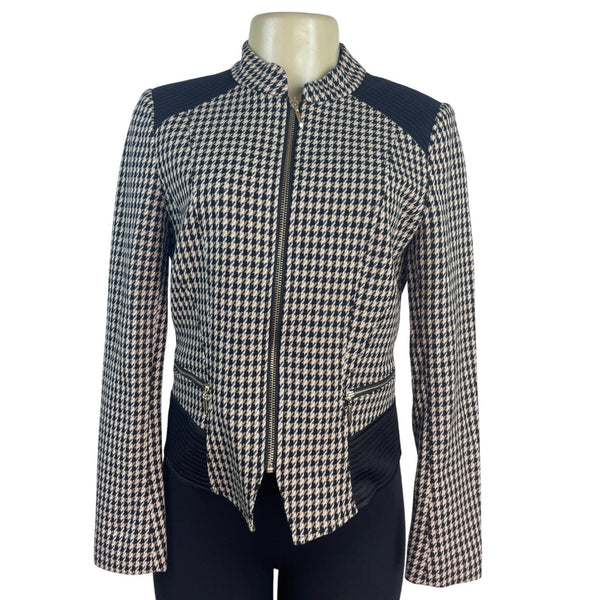 White House Black Market Houndstooth Pattern Womens Zip-Up Jacket Size 4