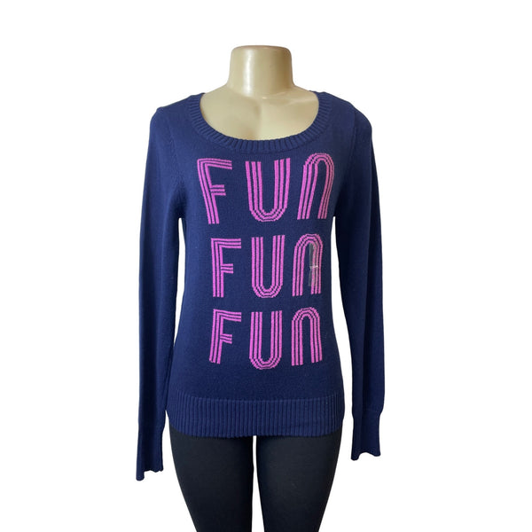 Arizona Jean Women's Navy Blue Fun x3 Graph Log Sleeve Sweatshirt Sz L- NWT