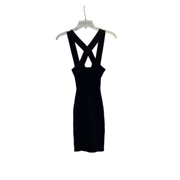 Jack & Jill Womens Black Ribbed Mini Sweater Dress Crossback Straps Stretch Small