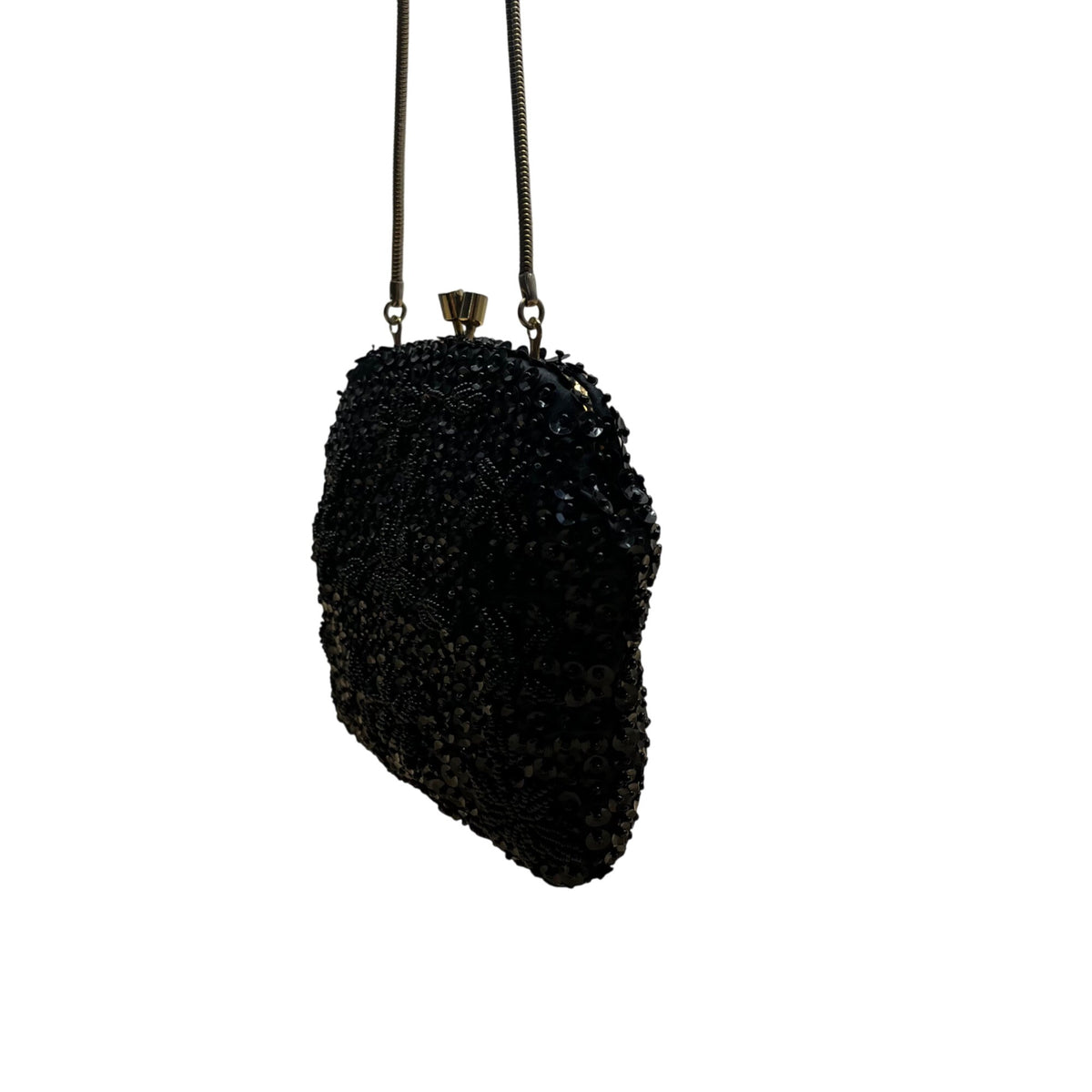 Unbranded Vintage Black Sequin Beaded Metal Frame & Chain Strap Evening Purse