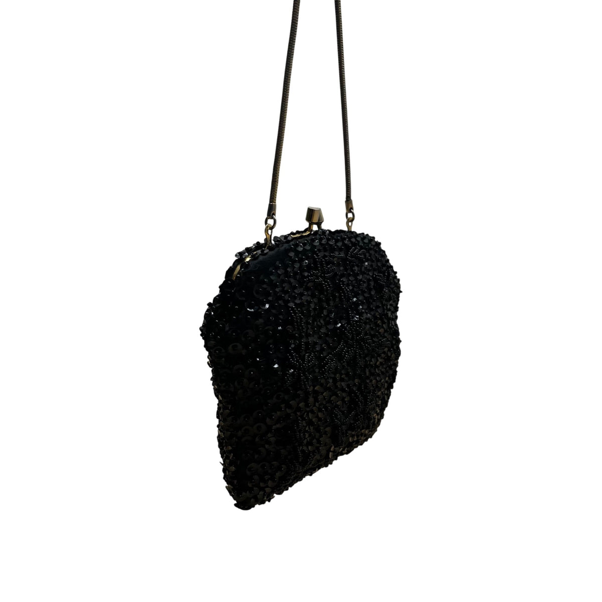 Unbranded Vintage Black Sequin Beaded Metal Frame & Chain Strap Evening Purse