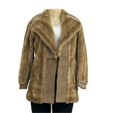 Vtg 60s Rosewin Women Brown Leather Faux Fur & Leather Coat With Shawl Collar