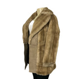 Vtg 60s Rosewin Women Brown Leather Faux Fur & Leather Coat With Shawl Collar
