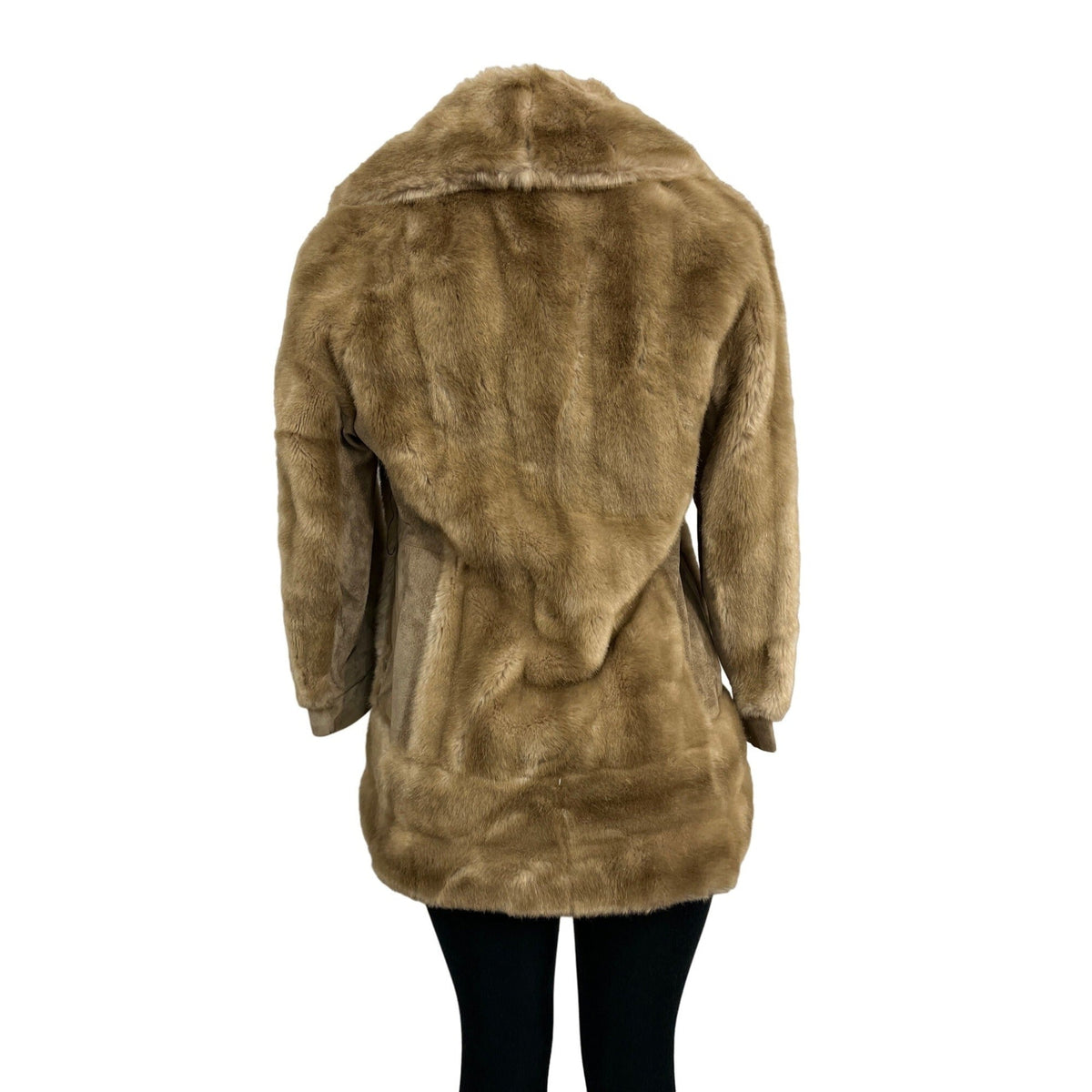 Vtg 60s Rosewin Women Brown Leather Faux Fur & Leather Coat With Shawl Collar