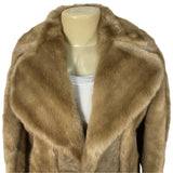 Vtg 60s Rosewin Women Brown Leather Faux Fur & Leather Coat With Shawl Collar