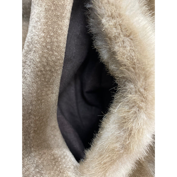 Vtg 60s Rosewin Women Brown Leather Faux Fur & Leather Coat With Shawl Collar