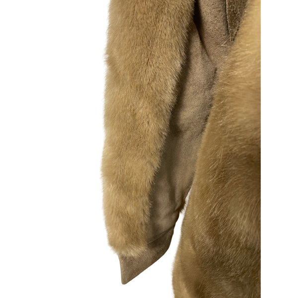 Vtg 60s Rosewin Women Brown Leather Faux Fur & Leather Coat With Shawl Collar