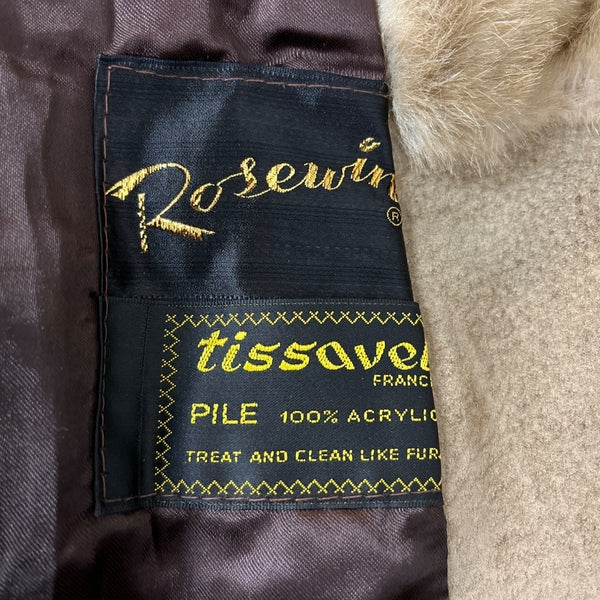 Vtg 60s Rosewin Women Brown Leather Faux Fur & Leather Coat With Shawl Collar