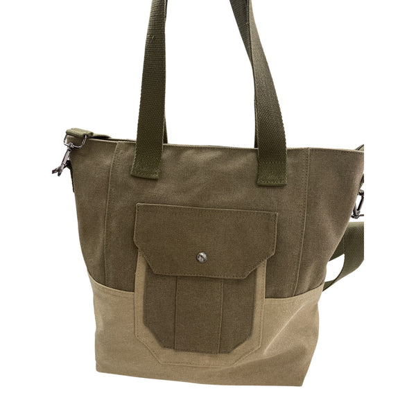 Two-Tone Canvas Tote Bag With Zipper & Pocket Stylish Carry-All Handbag