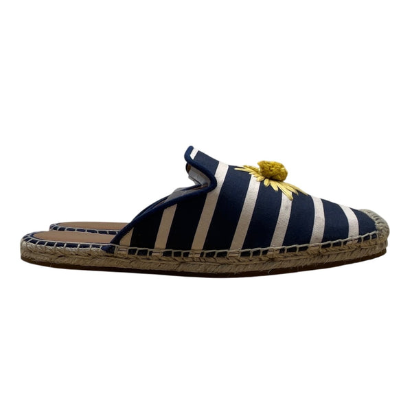 Kate Spade Navy & White Stripes & Yellow Daisy Espadrille Solero Mules Sz 7B