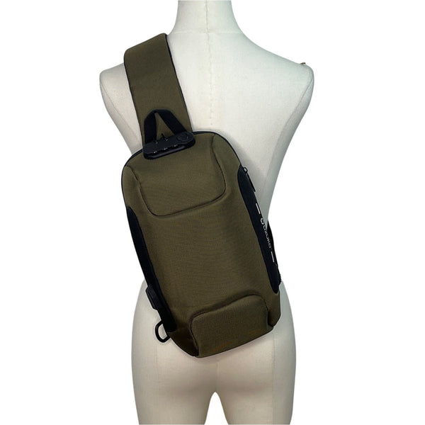 Ozuko Green Waterproof Fabric Anti-Theft USB Port Compact Crossbody Backpack