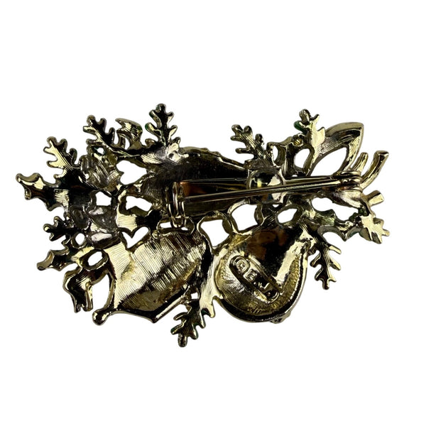 Holiday Gold Tone Christmas Pin Brooch CBJ Multi-Color Enamel Rhinestones