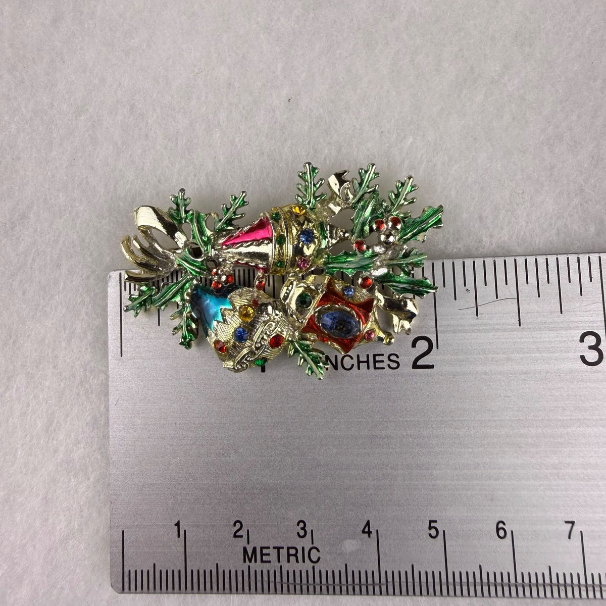 Holiday Gold Tone Christmas Pin Brooch CBJ Multi-Color Enamel Rhinestones