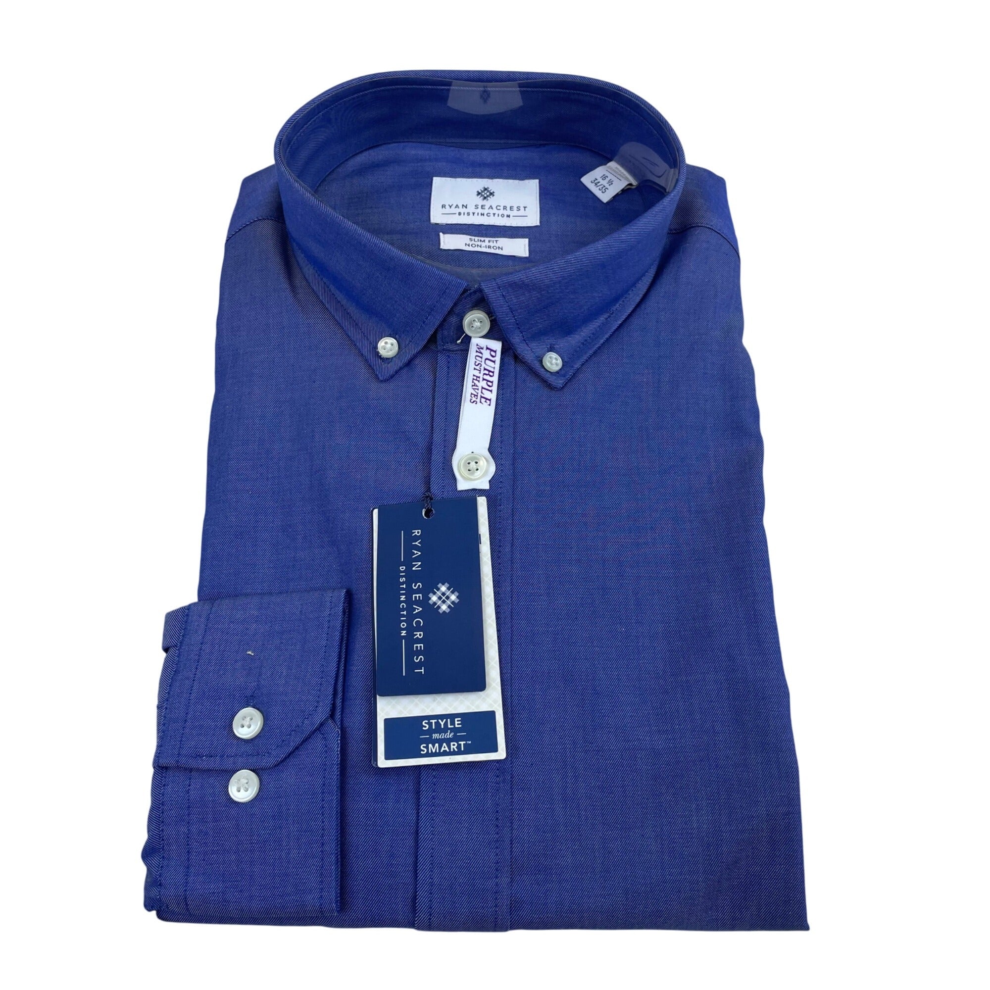 Ryan Seacrest Distinction Mens Blue Long Sleeve Slim Fit Shirt 16.5 34/35