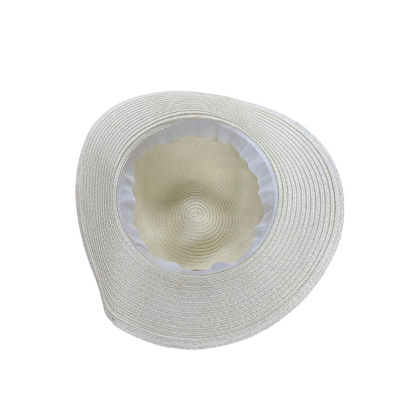 Wallabe Wide Brim Beige Straw Hat With Black Ribbon One Size