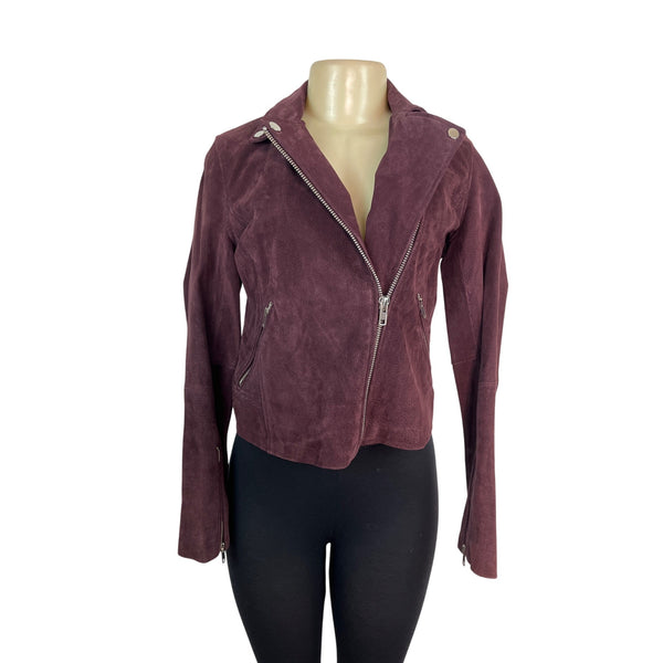 Aqua Womens Burgundy Genuine Leather Jacket With Zipper & Snap Collar Sz XS