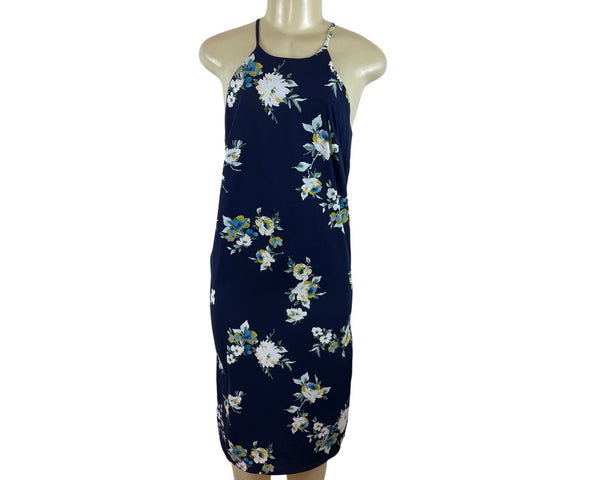 Soprano Womens Navy Floral Print Halter Sleeveless Midi Dress Sz S - New