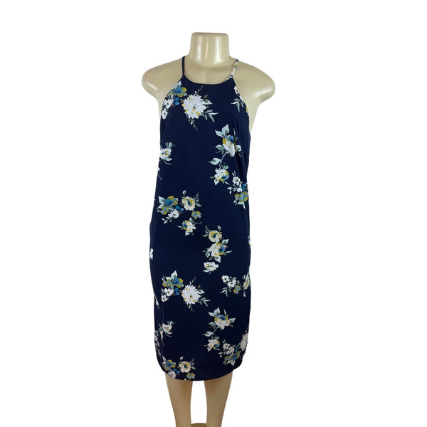 Soprano Womens Navy Floral Print Halter Sleeveless Midi Dress Sz S - New