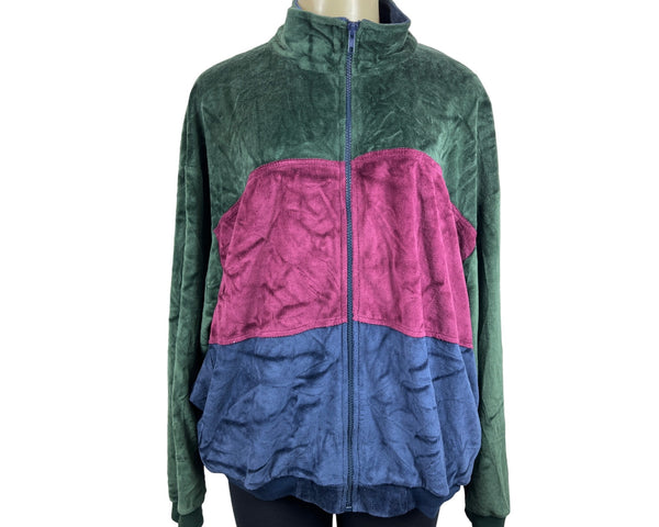 Vintage Winner Colorblock Green Velour Texture Zip Up Womens Jacket Sz L - New