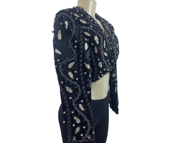 Vintage Victoria Royal Ltd. Black Beaded & Sequined Cropped Jacket Sz 10