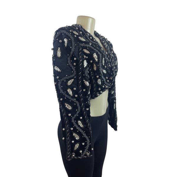 Vintage Victoria Royal Ltd. Black Beaded & Sequined Cropped Jacket Sz 10