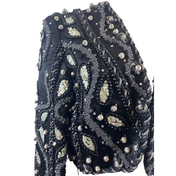 Vintage Victoria Royal Ltd. Black Beaded & Sequined Cropped Jacket Sz 10
