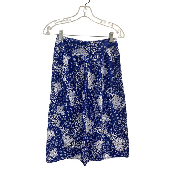 Fritzzi Womens Blue Floral Print Culotte Skirt Medium Flowing Comfortable Style