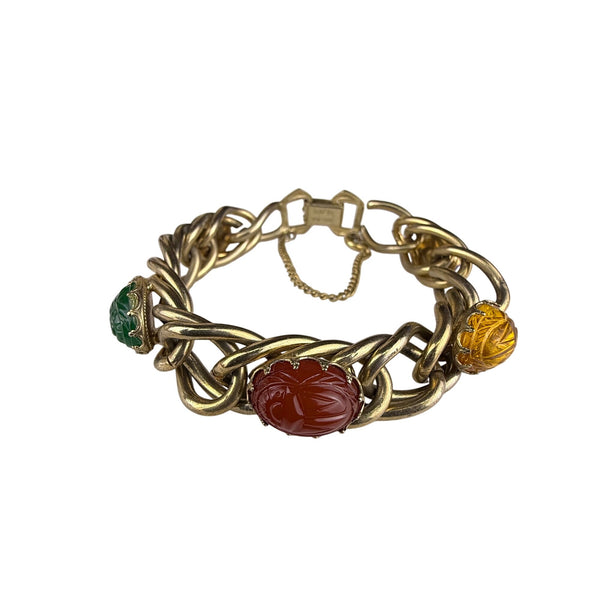 Kafin New York Womens Gold Tone Multi-Stone Scarab Chain Link Bracelet