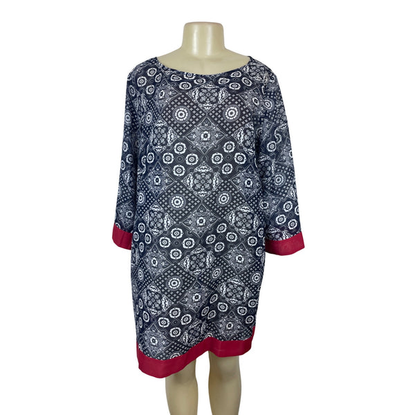 Talbots Women's Floral Pattern Long Sleeve Sheath Dress Navy & White Sz L