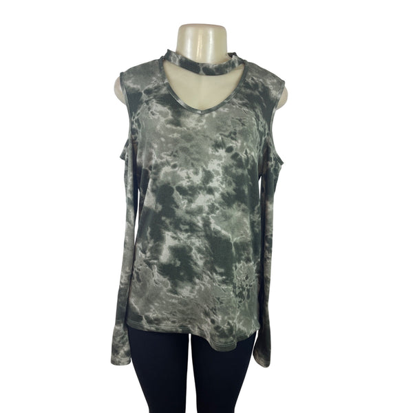 Como Blu Womens Tie-Dye Cold Shoulder Long Sleeve Top Size L/G - New