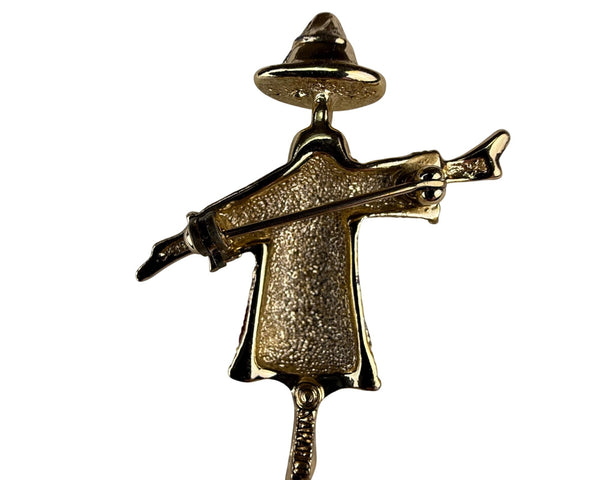 Sarah Coventry Gold Tone Enamel Scarecrow Brooch Pin Red Blue Yellow