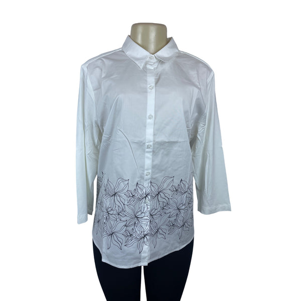 Chico’s Women's White Embroidered Buttondown Shirt Sz 2 (EUR 32) - NWT